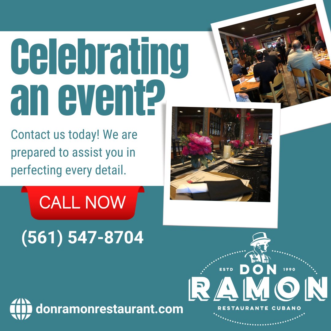 🎉 Planning a special event in our available private room? ! Contact us today  ☎️ (561) 547-8704

#DonRamonDixie #PrivateRoom #CubanRestaurant #EventPlanning #Celebration #MemorableMoments #LocalsOfWestPalm #Eventplanning