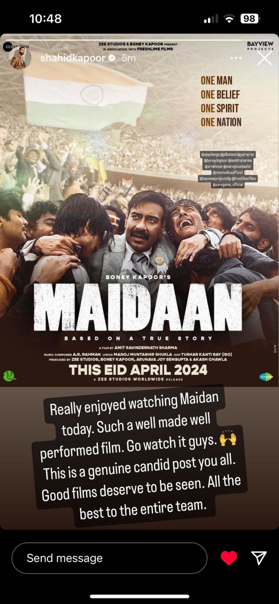 Shahid insta Story For #maidaan ♥️🥹🤝