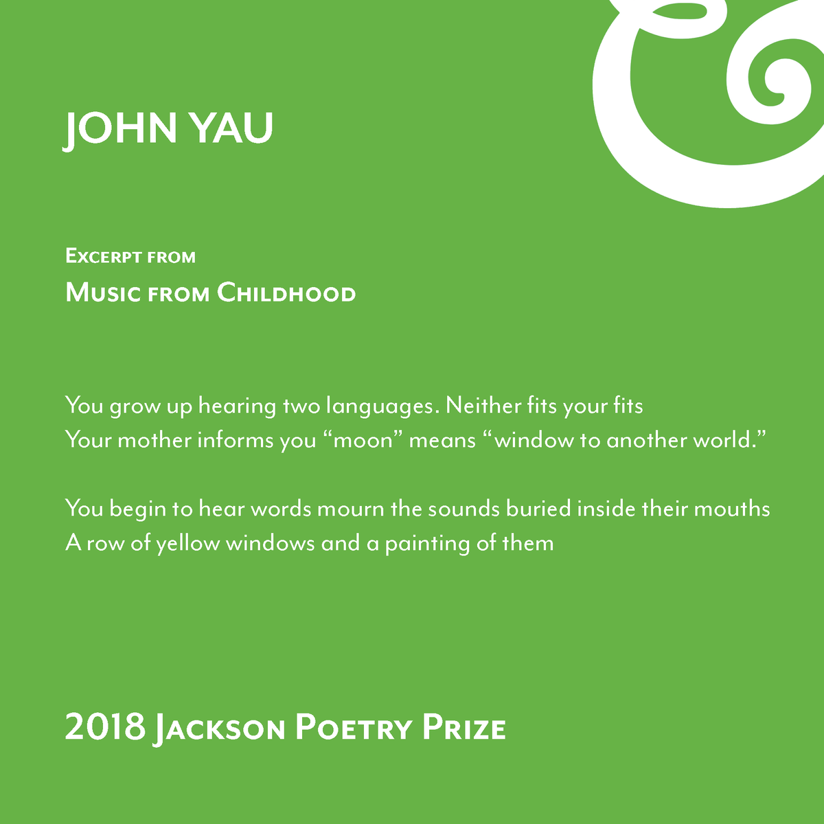 Celebrate #NationalPoetryMonth by reading the 17 exceptional poets who have won the Jackson Poetry Prize—including John Yau, winner of the 2018 #JacksonPrize.