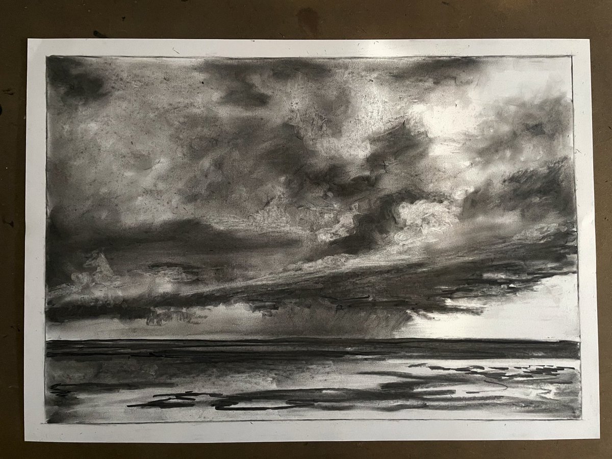 Recent storm really captivated me. A2 WIP #whitstableincharcoal drawing #drawingeveryday #mentalhealth #skinpicking