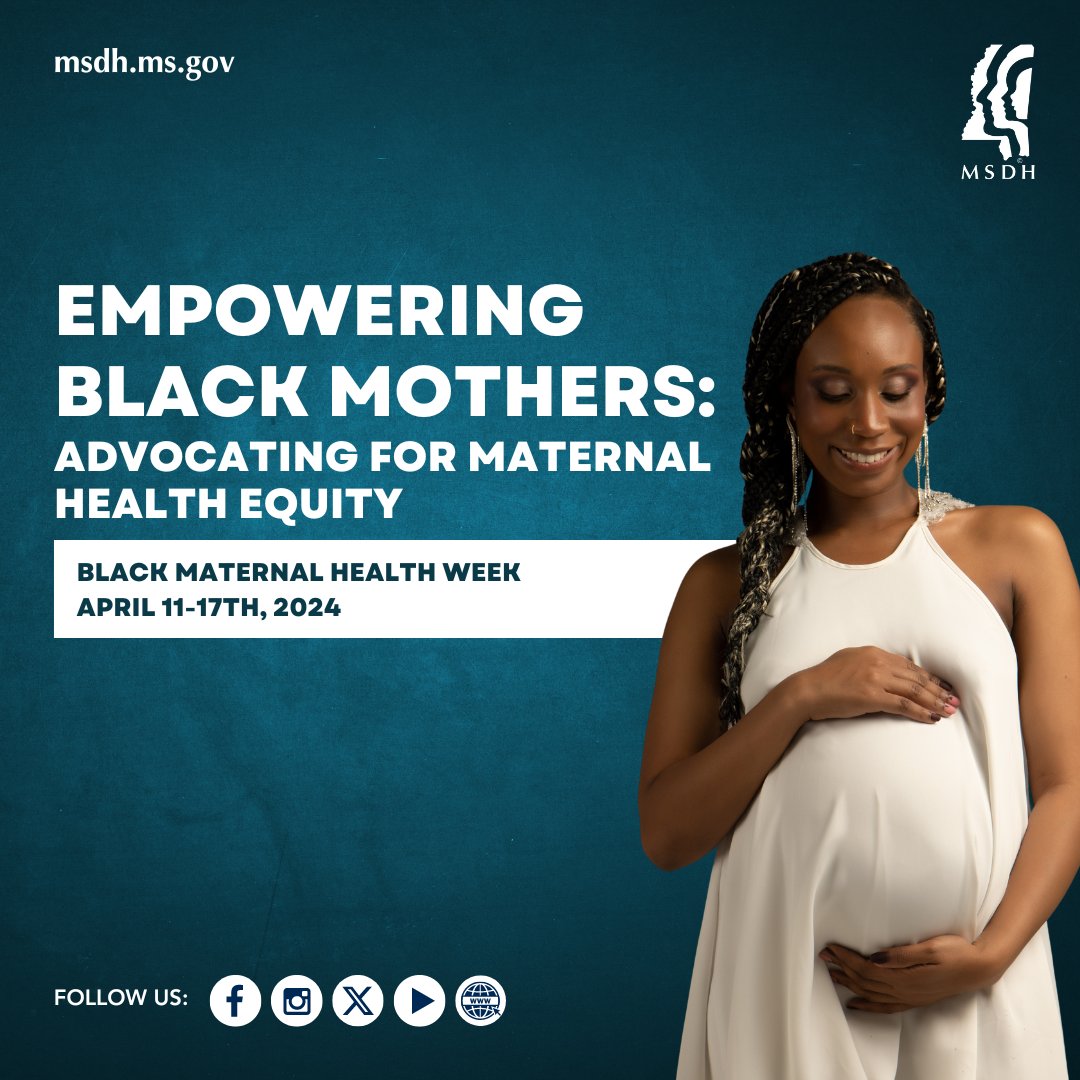 🤰🏿🤱🏿 It's Black Maternal Health Week! Let's spotlight the importance of equitable maternal care and support for black mothers. Together, let's ensure every mom receives the care and resources she deserves. 💖 #BlackMaternalHealthWeek #MaternalEquity #HealthyMS #HealthCantWait