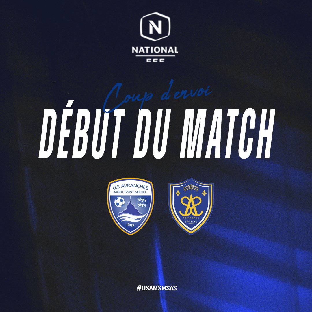 1’ | 𝗗𝗘́𝗕𝗨𝗧 𝗗𝗨 𝗠𝗔𝗧𝗖𝗛 🔛 𝗖’𝗲𝘀𝘁 𝗽𝗮𝗿𝘁𝗶 entre Avranches et Epinal pour cette 29ème journée de @NationalFFF 🔵⚪️ #USAMSMSAS | 0⃣ - 0⃣