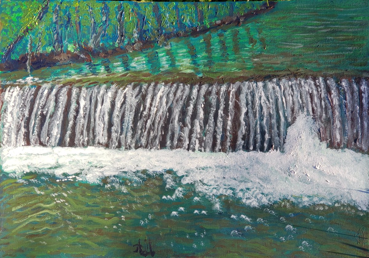 La cascade
巨聲天降，玉柱飛濺，春水潺潺向東流。
#acrylicpaintings #poetry