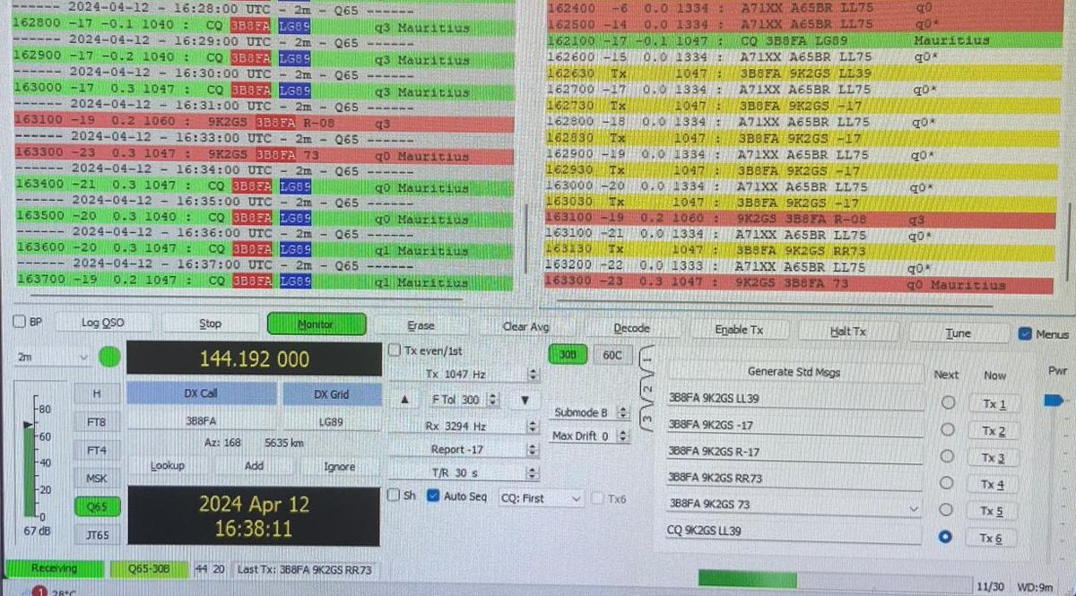 3B8FA in the log TEP (5583.3 km) #144192Mhz