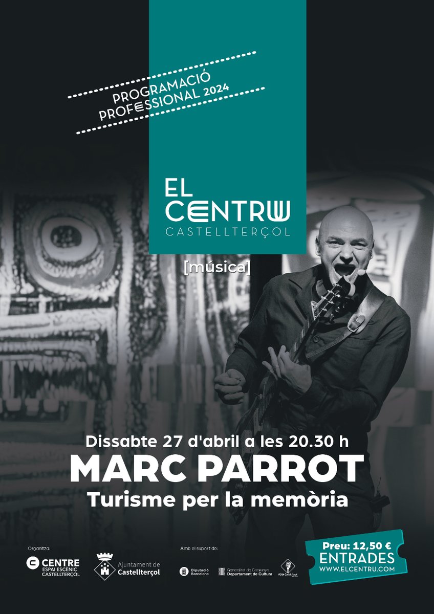 🎸 Ja us ho podem anunciar! 🙌 En Marc Parrot omplirà de molta energia musical el Centre Espai Escènic de #Castellterçol.

🎶 Et portem una programació, per a tots els públics, que ☝️ no passarà desapercebuda.

🗓️ 27 d'abril, a les 20.30h
Entrades🏷️ shorturl.at/aovAL