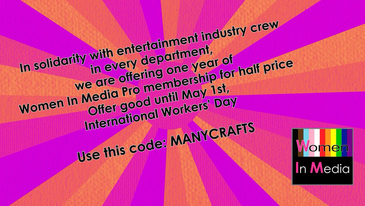 Enjoy 50% off membership! Join or renew by midnight on May 1st using the code: MANYCRAFTS

#solidarity #hirethesewomen ##manycraftsonecrew #femalefilmmakerfriday

womennmedia.com/join/