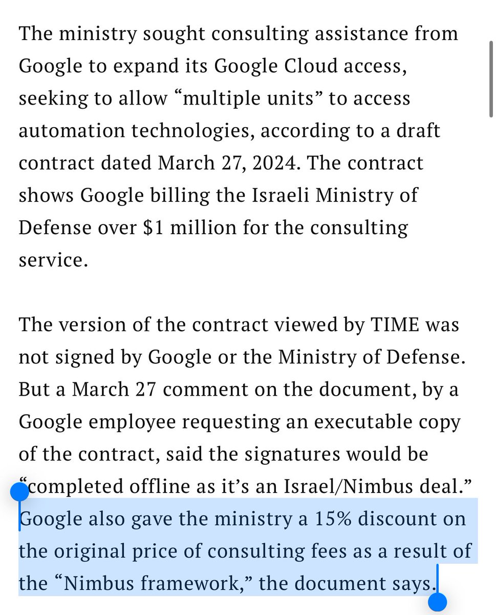 Shocking to no one, Nimbus is, in fact, a military contract w the Isntreal Ministry of Defense With a whopping 15% discount, no less. @NoTechApartheid @NoTech4Tyrants @Labor4Palestine