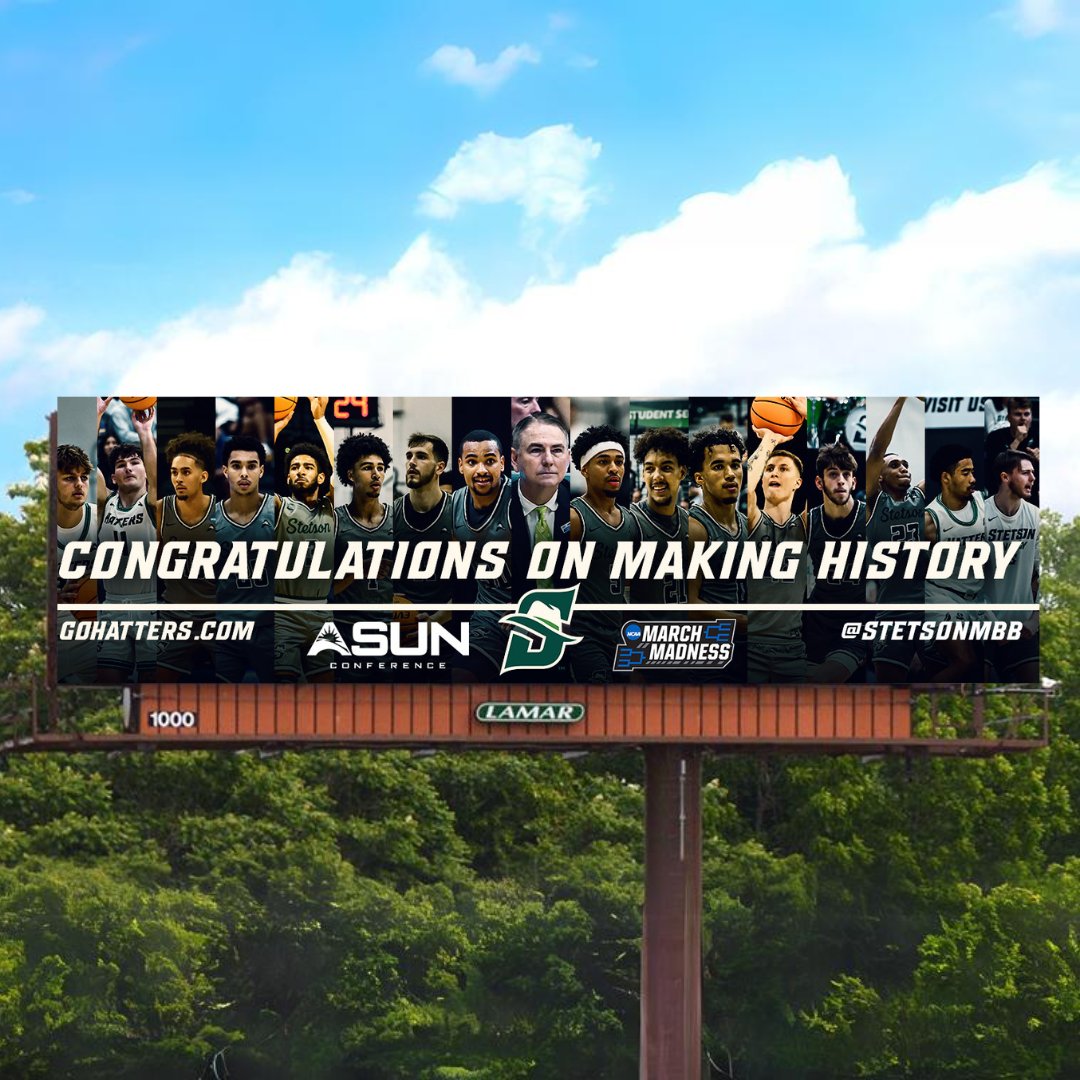 𝗛𝗼𝗻𝗸 𝗶𝗳 𝘆𝗼𝘂 𝘀𝗲𝗲 𝗮 𝗛𝗮𝘁𝘁𝗲𝗿! It's important to showcase history. We have several billboards around Volusia County! Let us know if you see one! #GoHatters | #AllHats | @StetsonHatters