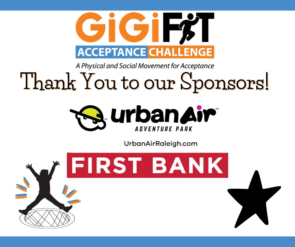 🌟👏 Big thanks to Urban Air Adventure Park Raleigh & First Bank for supporting GiGi's Playhouse & our GiGiFIT Acceptance Challenge! 🎉 Your generosity makes a real impact in our community. Let's show our appreciation! 🙌 #GiGisPlayhouse #GFAC2024 #CommunitySupport 💙✨