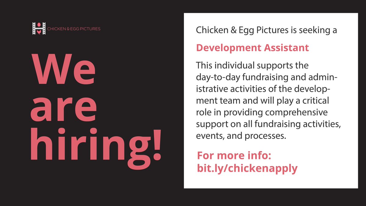 We are hiring! Chicken & Egg Pictures is seeking a Development Assistant. For more information visit: bit.ly/chickenapply