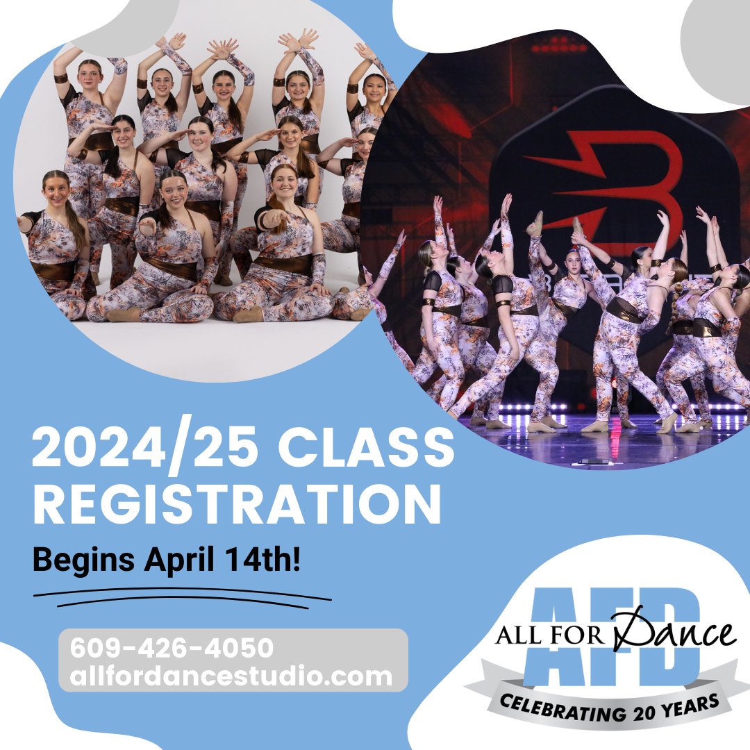 Mark your calendars! Registration for All for Dance's 2024/25 classes opens on April 14th. Whether you're a beginner or a seasoned dancer, we have a class for you. Learn more: allfordancestudio.com

#AllForDance #dance #dancer #dancelife #choreography #dancestudio #dancing
