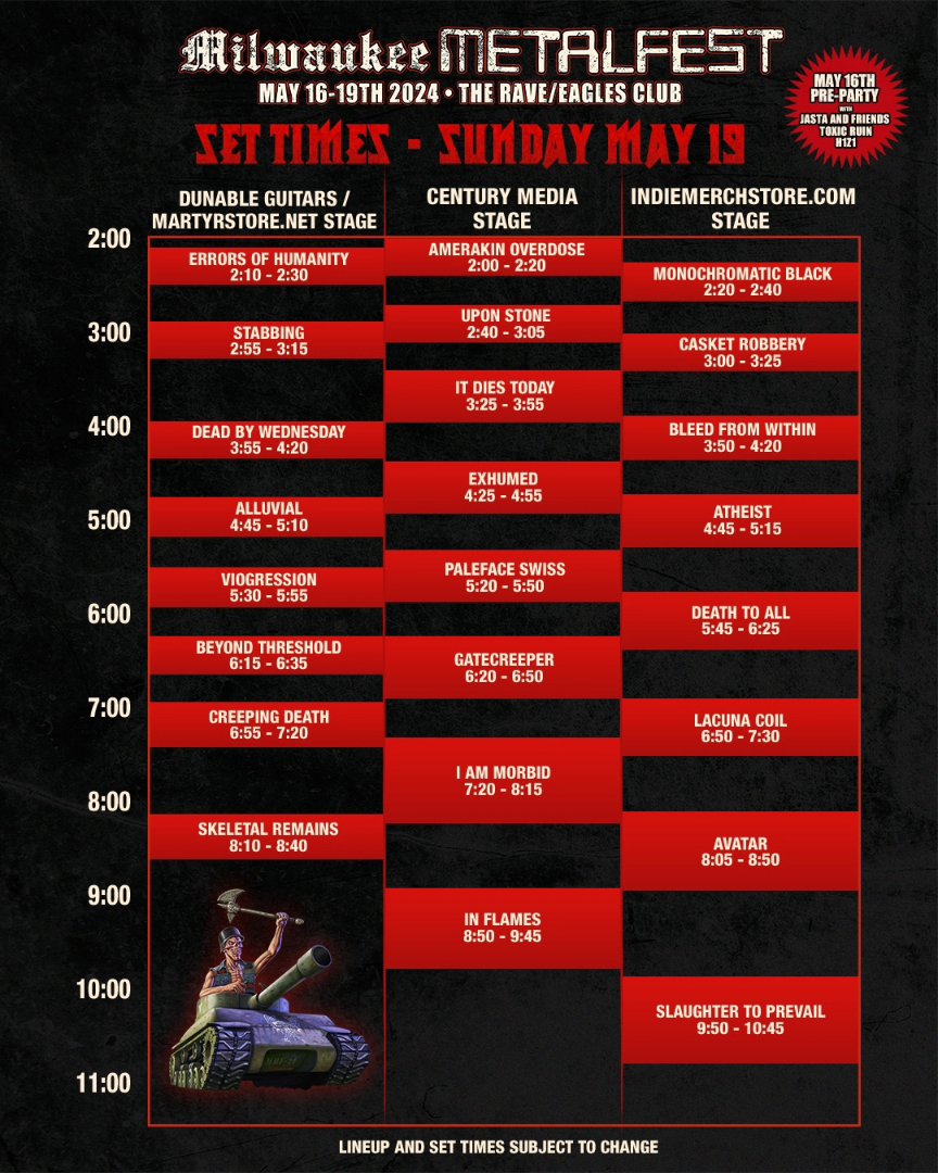 Milwaukee Metal Fest set times are up!