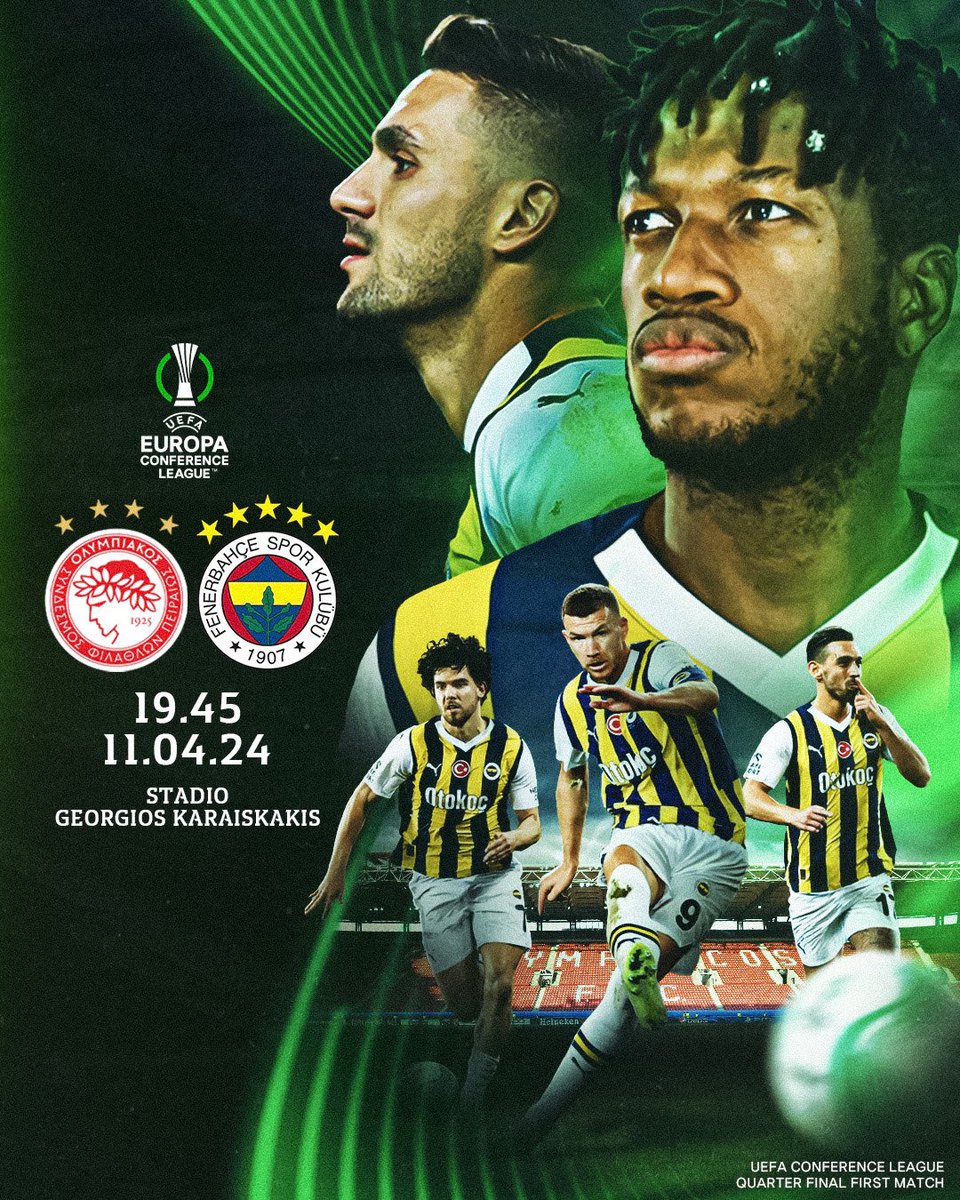 Fenerbahce's tweet image. 🏆 #UECL 
🆚 Olympiakos
🗓 11 Nisan Perşembe 
🕗 19.45
🏟 Georgios Karaiskakis Stadyumu 
📲 #OLYvFB #UECL