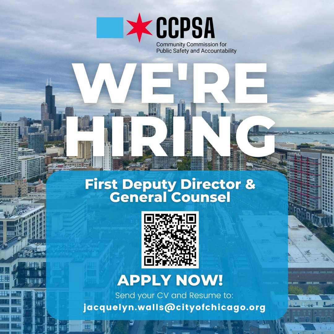 We're hiring! The Community Commission for Public Safety and Accountability is hiring a First Deputy Director and General Counsel. More info at the CCPSA website: chicago.gov/city/en/depts/…