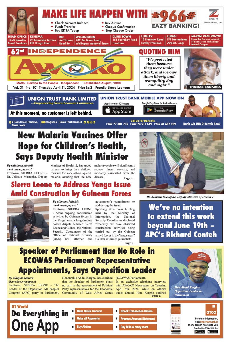 Get the new experience ... Go and download the App, on Google and Apple stores it is awoko e-paper and read all the stories first-hand everyday #SierraLeone #SaloneTwitter #SaloneX #SierraLeoneNewspapers #Awokonewspaper #freetown