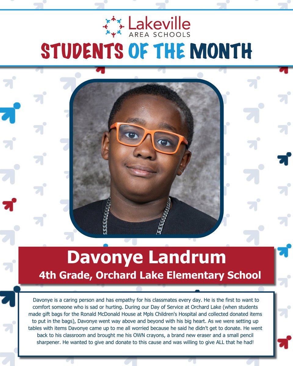 Lakeville Area Schools is excited to announce the Students of the Month for April!

Congratulations to all our Students of the Month, and thank you for all your hard work in our schools!

Read about why they were nominated at bit.ly/Students-of-th…