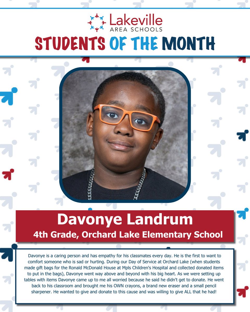 Lakeville Area Schools is excited to announce the Students of the Month for April! Congratulations to all our Students of the Month, and thank you for all your hard work in our schools! Read about why they were nominated at bit.ly/Students-of-th…