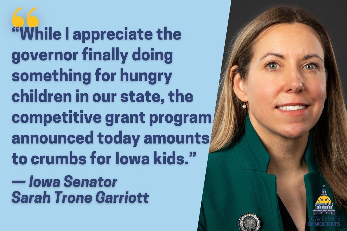 .<a href="/SarahforIowa/">Sarah Trone Garriott</a>'s response to new grant funding for expanded summer meal sites

senate.iowa.gov/democrats/2024…