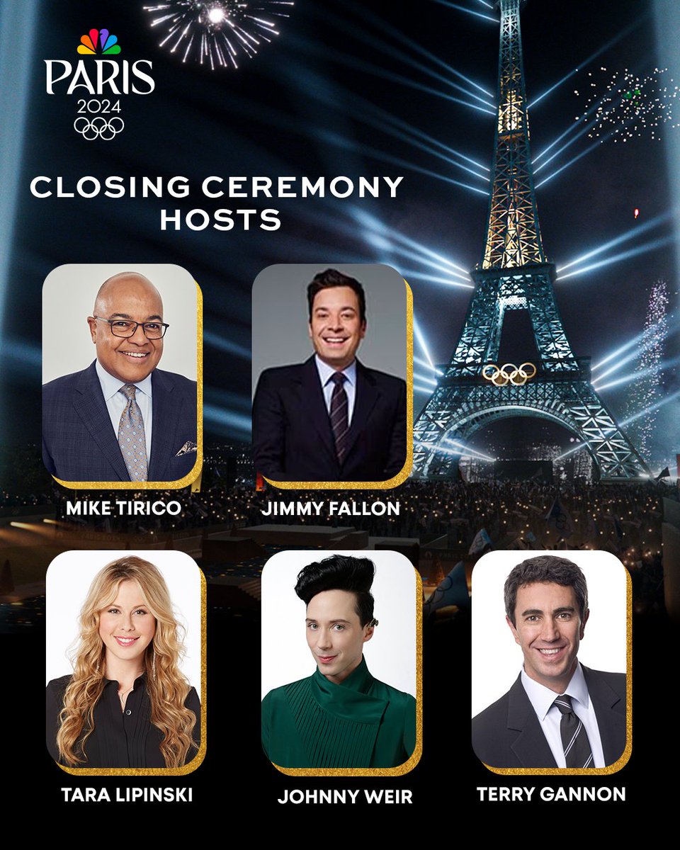 The Paris Olympics Closing Ceremony just got even bigger! 

Jimmy Fallon, Mike Tirico, Tara Lipinski, Johnny Weir and Terry Gannon team up for an unforgettable Closing Ceremony celebration in Paris.