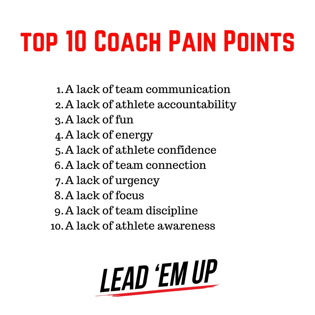 These are the most common pain points coaches experience. The good news is we have a solution for each problem. #LeadEmUp