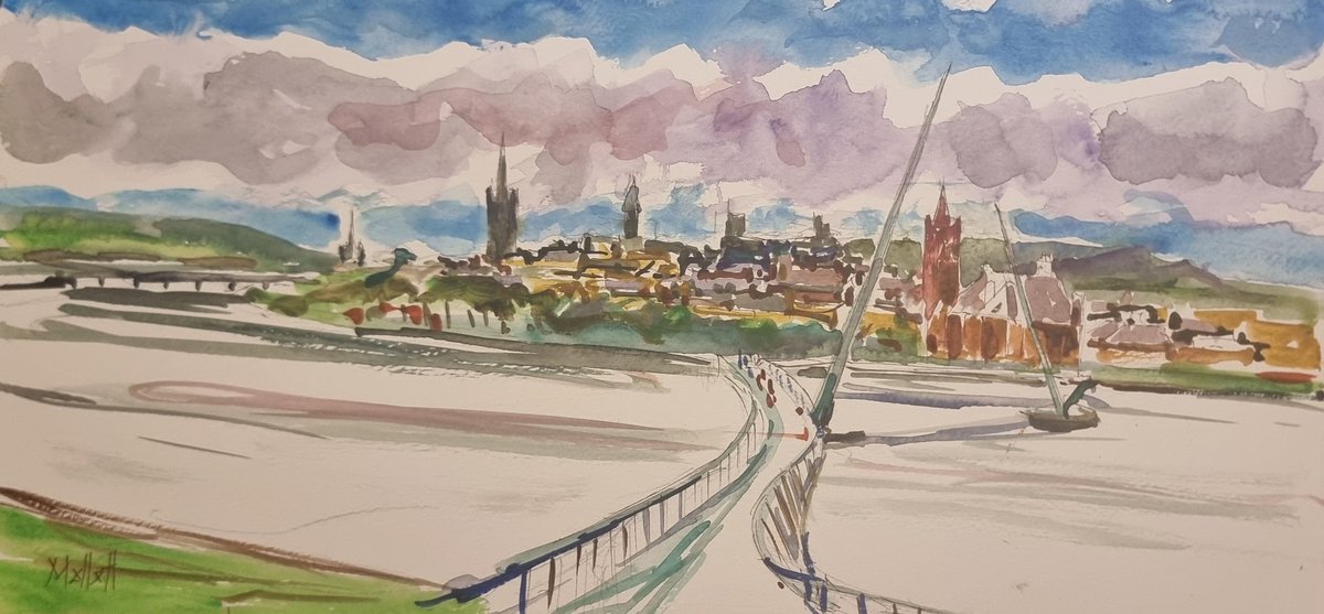 The Peace Bridge weaves its magic along the Foyle. I'm drawn to this iconic view and pleased to share my experience with the Watercolours Original and limited prints from Mallett Fine Art mallettspallette.co.uk/shop/p/walledc…