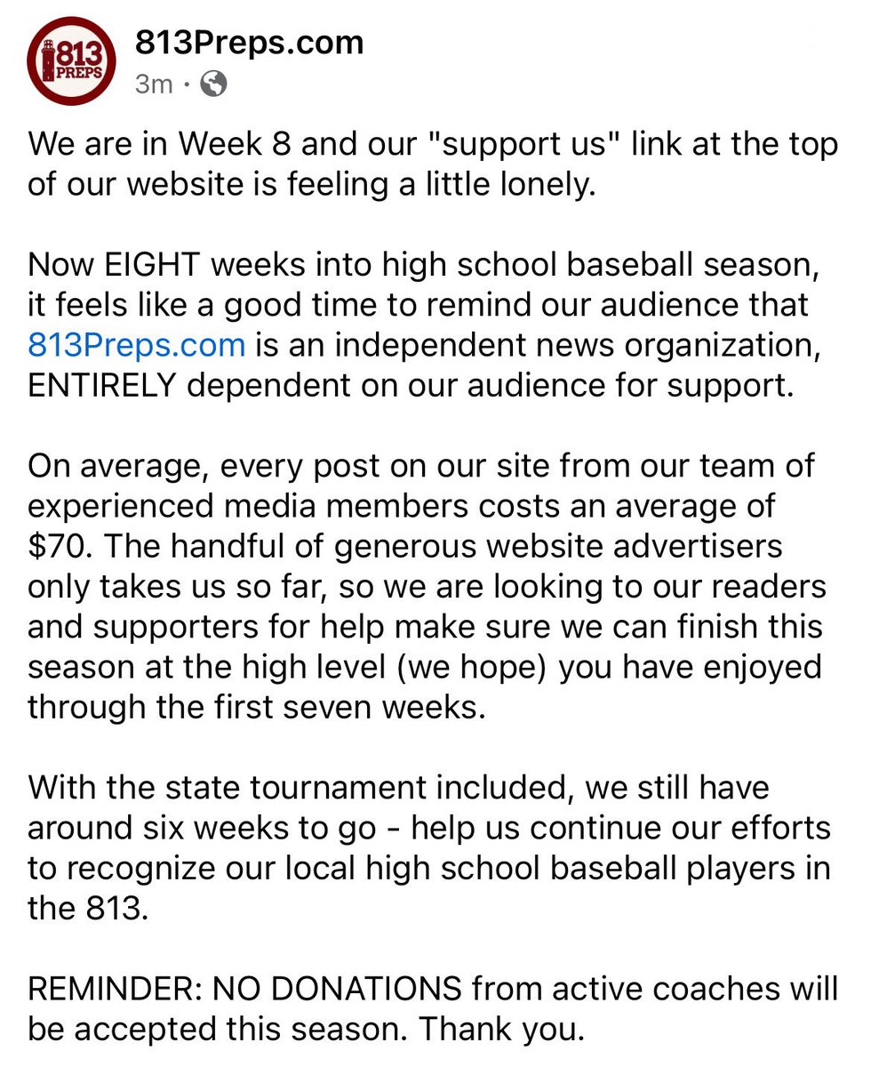 Please consider supporting 813Preps with a donation, so we can continue to bring you unrivaled coverage of high school baseball in Hillsborough County. REMINDER: no donations from active HS coaches. Thanks. Support us: venmo.com/the813preps