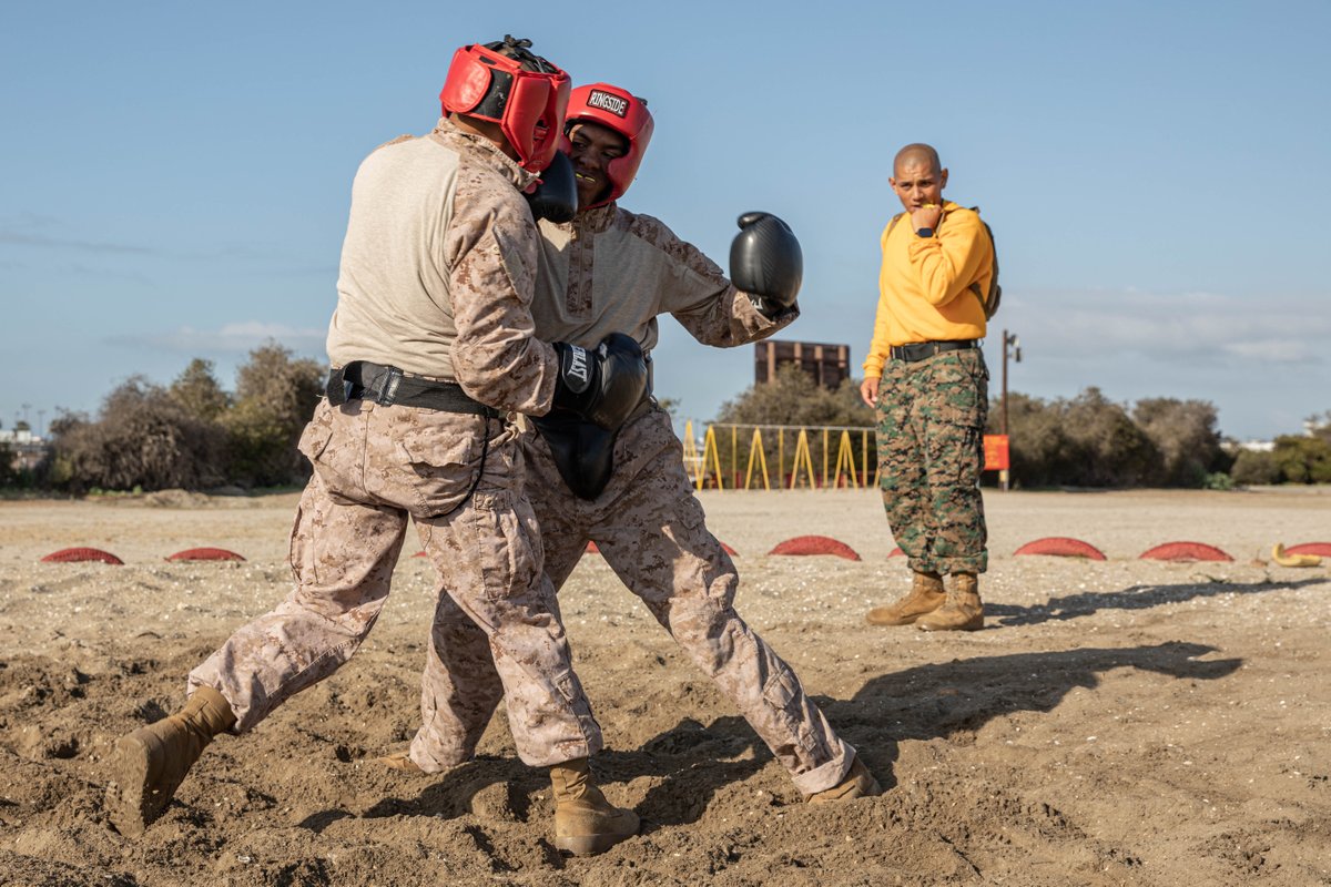 #MarineCorps Recruits with Fox Company, 2nd Recruit Training Battalion, participate in body sparring at @MCRD_SD, April 8. Recruits are taught techniques they will execute throughout recruit training during events like body sparring and pugil sticks. #USMC #SemperFi