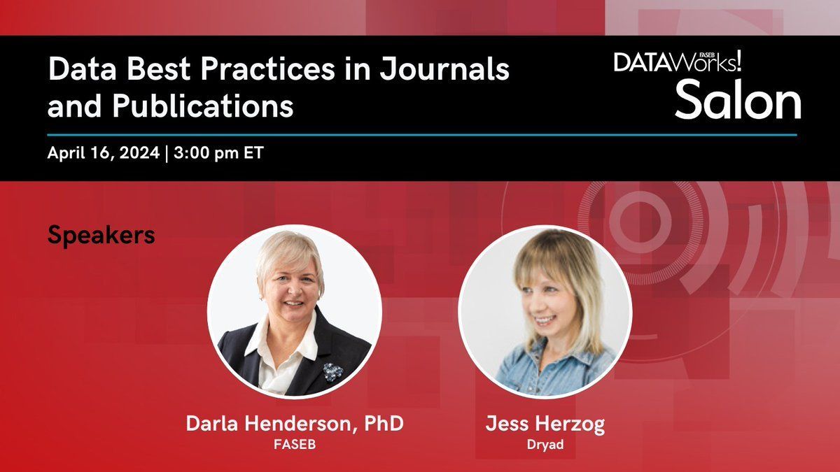 Journal editors: looking for tips and resources that help you take the lead in data sharing? Join Dryad's Jess Herzog at the upcoming #FASEBDataWorks! Salon. Reserve your spot! 🔗 buff.ly/3VTUFhf