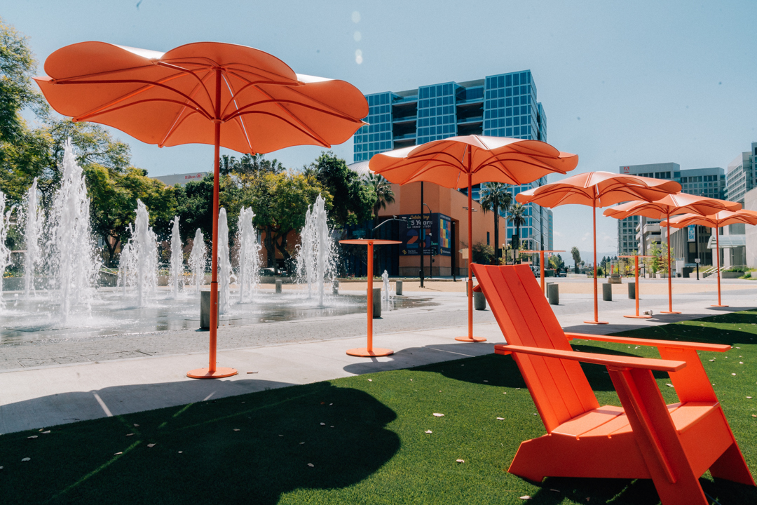 We'll admit it, we LOVE the color of the new Plaza de César Chávez furniture.🧡 #Architecture #ArchitectureDesign #ArchitecturePhotography #ArchitectureLover #SanJose