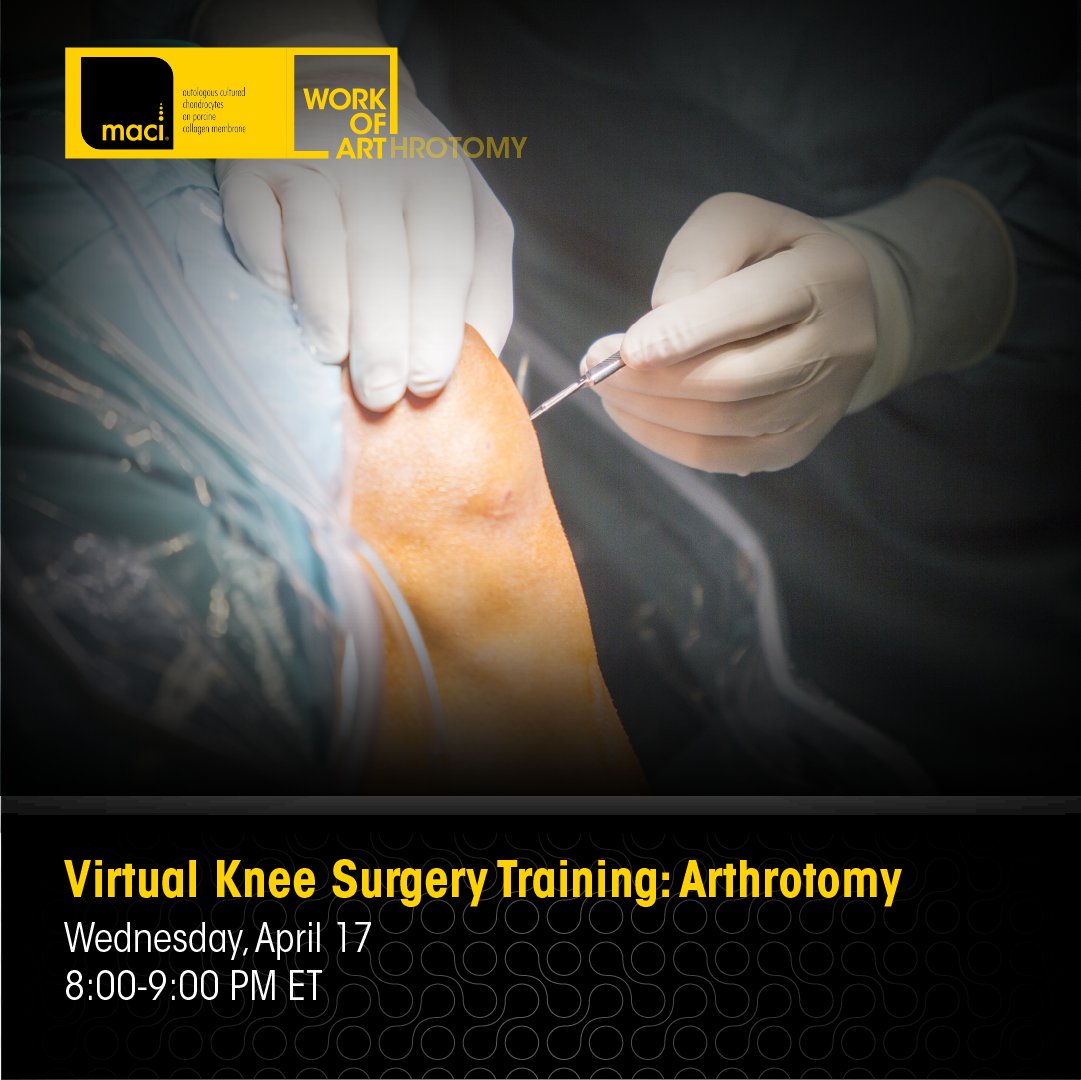 Next week! HCPs, interested in learning about technical arthrotomy surgical skills for the knee? Join Vericel for a virtual training session on April 17, led by industry-leading orthopedic surgeons. tinyurl.com/h2byrvcz (For HCPs only) #sponsored