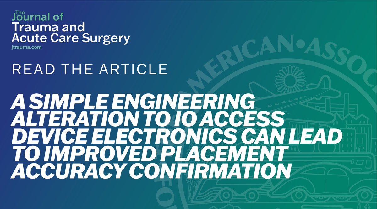 Journal of Trauma and Acute Care Surgery (@jtraumacutesurg) on Twitter photo Simple alterations to the commercial EZIO access device, adding force and RPM sensors can reliably indicate to the provider that optimal cancellous bone placement has occurred
<a href="/JPascual2016/">Jose Pascual</a> <a href="/UPennTrauma/">UPenn Trauma</a> <a href="/pennsurgery/">PennSurgery</a> <a href="/PennMedicine/">Penn Medicine</a> #JoTACS #SoMe4Surgery
journals.lww.com/jtrauma/fullte… Simple alterations to the commercial EZIO access device, adding force and RPM sensors can reliably indicate to the provider that optimal cancellous bone placement has occurred
<a href="/JPascual2016/">Jose Pascual</a> <a href="/UPennTrauma/">UPenn Trauma</a> <a href="/pennsurgery/">PennSurgery</a> <a href="/PennMedicine/">Penn Medicine</a> #JoTACS #SoMe4Surgery
journals.lww.com/jtrauma/fullte…
