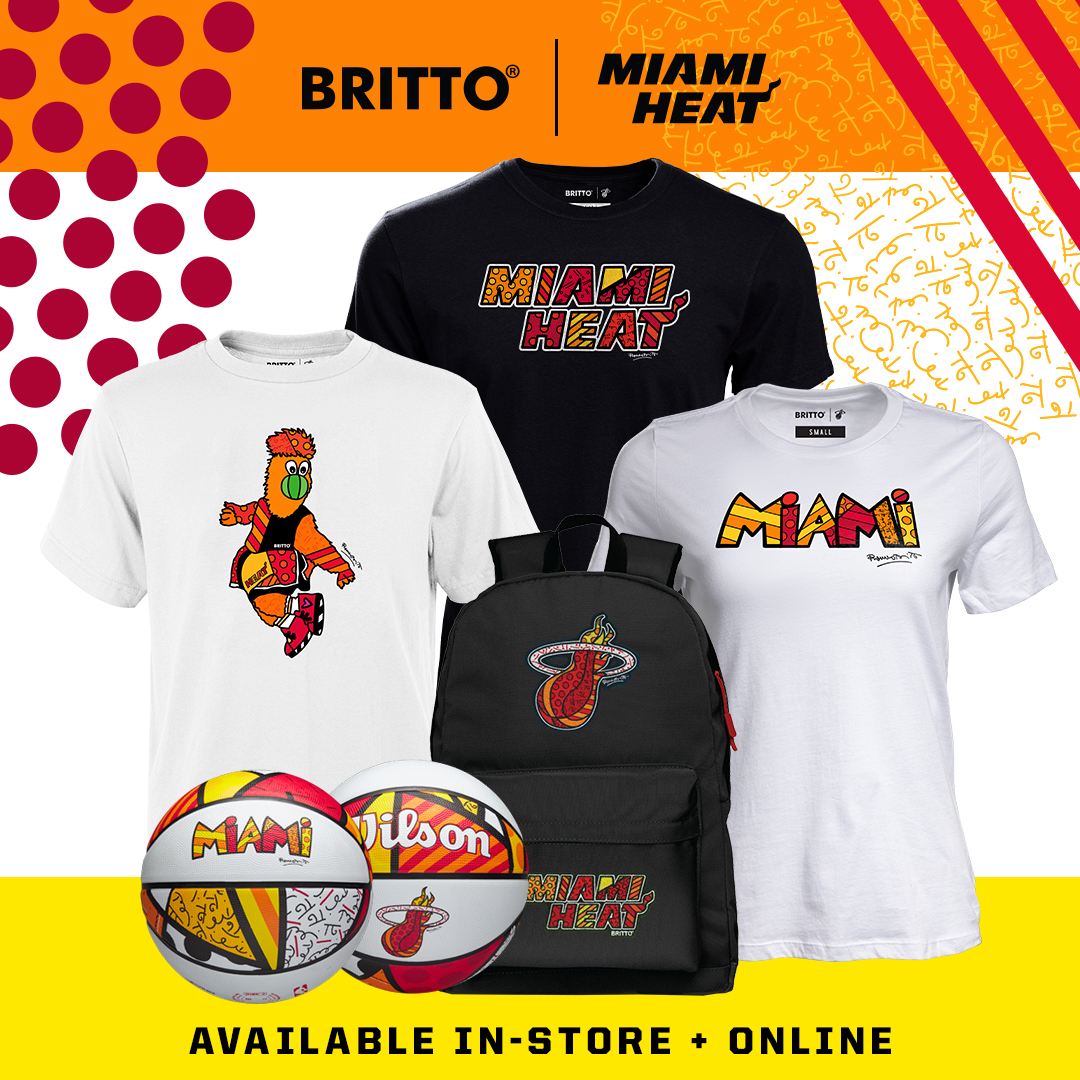 The BRITTO x Miami HEAT collection is now LIVE! Shop this one-of-a-kind collab to add some color & vibrance to your life - gohe.at/43Vz1eC