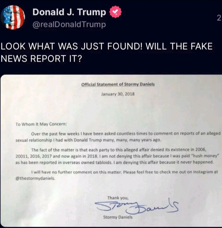 🚨Stormy Daniels admits in writing that the affair never happened. You won't see this reportedly the corrupt MSM. 💥💥💥💥