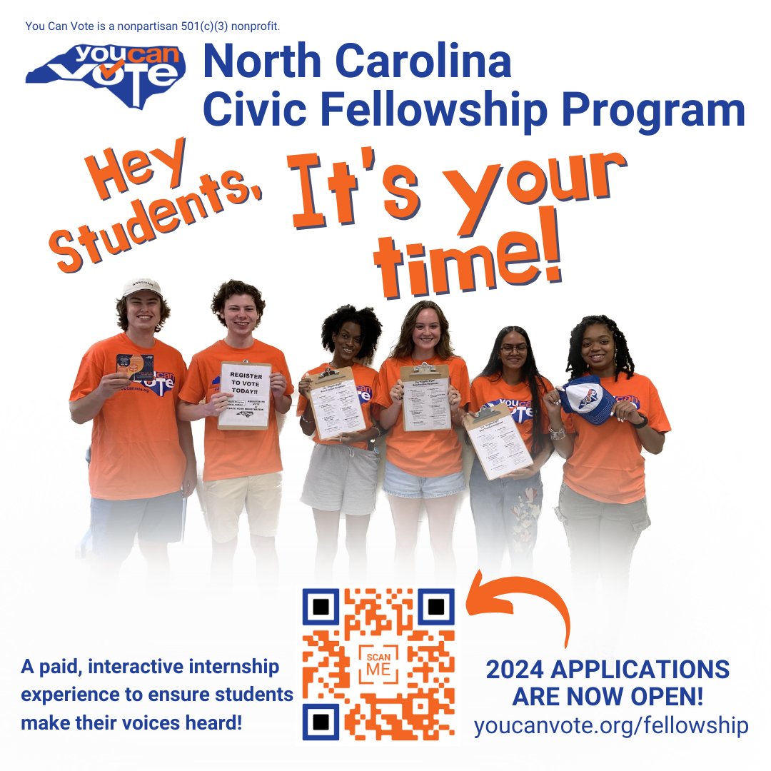 Join the YCV Civic Fellows program! As a Civic Fellow, you will work with teams of students across the state to empower students to make their voice heard in each election. Applications close THIS FRIDAY, April 12, 2024! Apply today at youcanvote.org/fellowship.