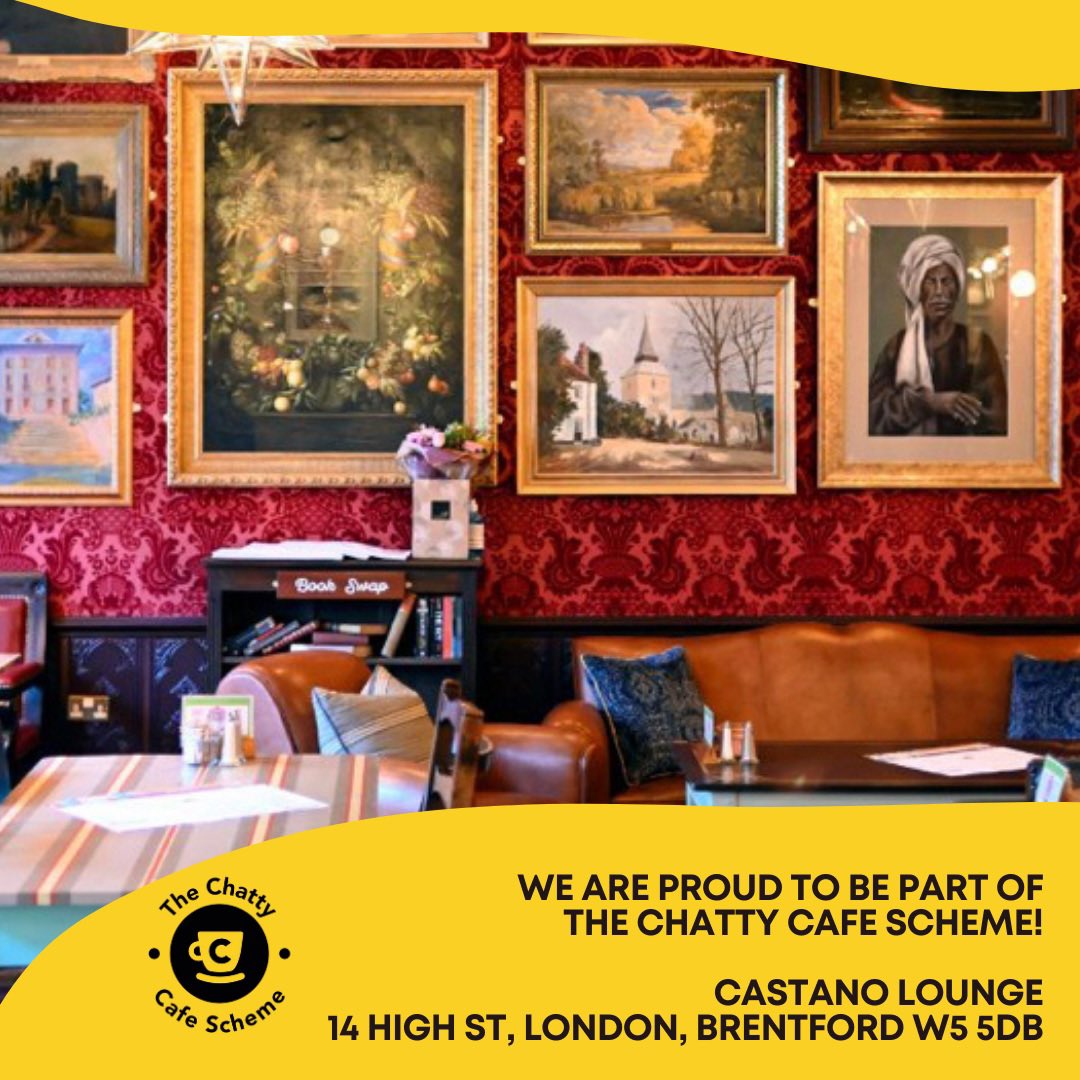 Welcome to another fabulous lounge venue who are great supporters of the scheme! Castano Lounge are now a registered venue and the details for this group can be found here: thechattycafescheme.co.uk/venue/castano-… #chattycafe #brentford