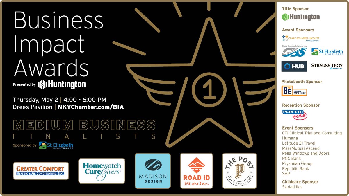 Who will take home the 2024 Medium Business Award during the Business Impact Awards presented by Huntington Bank? 🏆 Get your tickets for the May 2 fete to find out who wins! ➡️ nkychamber.com/BIA.
