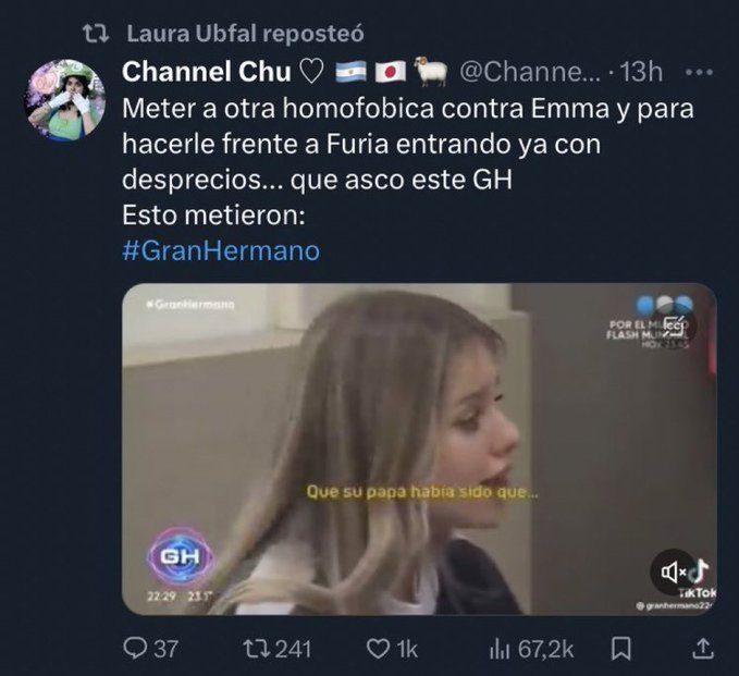 aarontsuarez's tweet photo. la UBFAL ya está rt tweets en contra de COTI y no me sorprende. UN HORROR que una señora tan grande esté obsesionada con una piba sin motivo alguno, no hay que olvidar que cuando a penas salió de GH la señora le dijo "sos todo lo que una mujer no debe ser".
ni hablar que en este GH dijo, reiteradas veces, en el debate que NO HAY TRAICIÓN EN GH y ayer le dijo "LA TRAIDORA" antes de ingresar a la casa. 
ponete de acuerdo laurita, sos una hipócrita @laubfal

#GranHermano