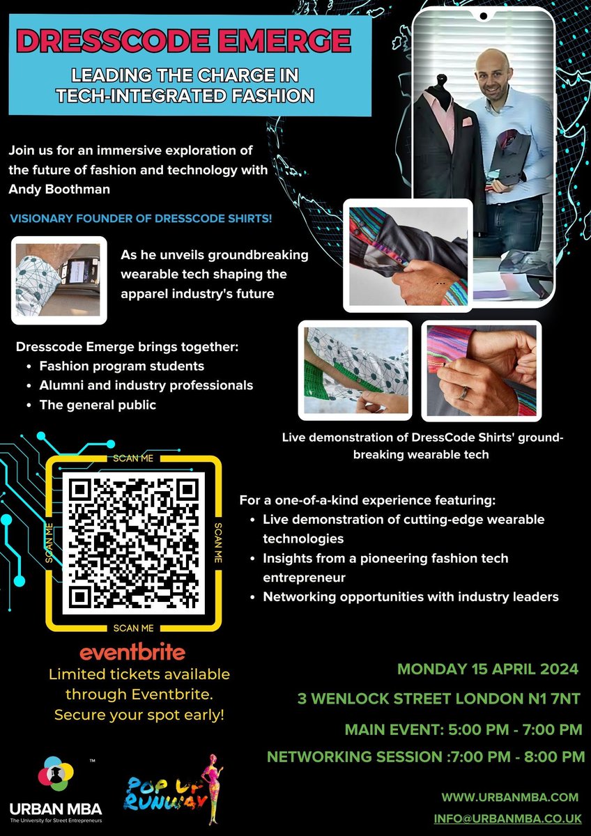 dresscodeshirts's tweet image. 📅  Date for your diary!
London next Monday April 15th

We are joining @Urbanmba to talk about wearable tech and the future of fashion. How we can make our clothes work with us, innovating our processes with respect for both people and planet. 

#Wearables #FashionTech #CashCuff