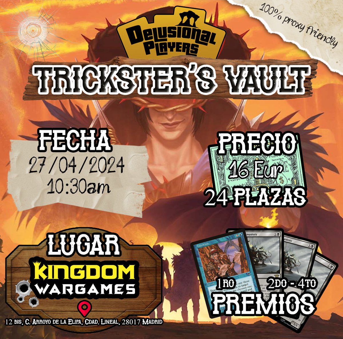 DeluluPlayers's tweet photo. ¡Es un placer anunciar nuestro primero torneo presencial en Madrid!  Cualquier pregunta no duden en contactarnos.

¡Será en la increíble tienda de @KWargames ! https://t.co/zoTjXN7S8v