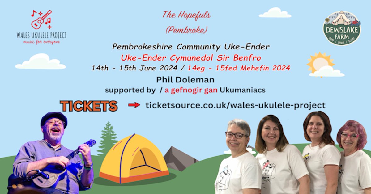Tickets are now on sale for our Pembrokeshire Community Uke-Ender. Book them while you can. Camping needs to be booked separately. #ukulelefestival #ukulele #community