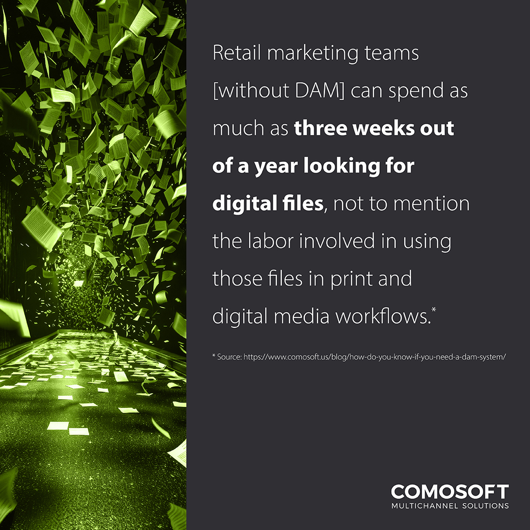 comosoft's tweet image. Retail marketing teams without DAM can spend as much as three weeks out of a year looking for digital files, not to mention the labor involved in using those files in print and digital media workflows. 😩

#DAM #DAMsystem #LAGO
