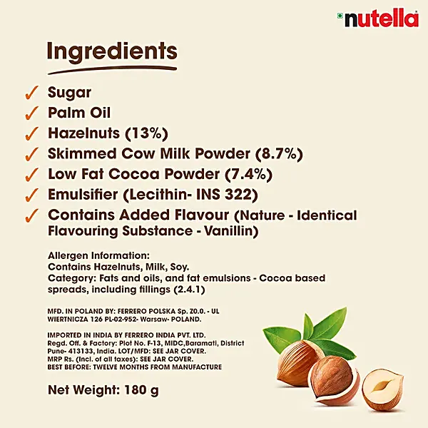 Why does Nutella not declare its %age of sugar & palm oil ? 

Only 13% hazelnuts in a hazelnut spread ? 

Are we to assume 70.9% is sugar & palm oil? 

Will Milords also rip Ferrero apart? 

I can show you 100s of misleading/opaque labels on consumer & nutraceutical products 

If…