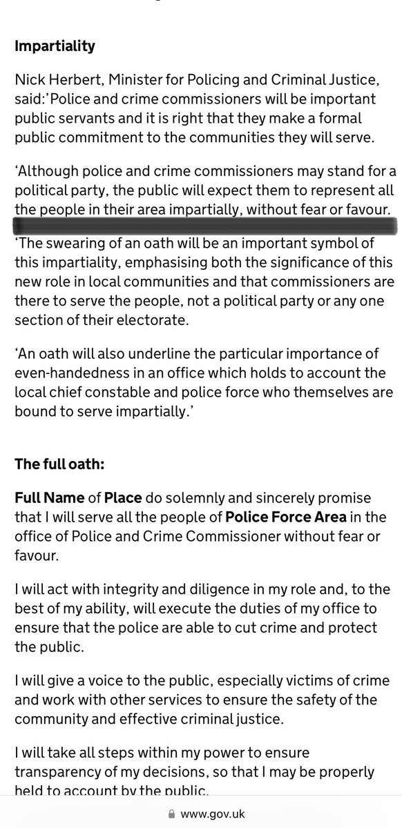 Perhaps @AssocPCCs can reassure non-Conservative voters in Wiltshire what they will do to ensure our county PCC - incumbent or otherwise, follows the oath they swore to, because hunt supporter @pwilkinson_pcc has declared he only represents Wiltshire’s Tory voters.