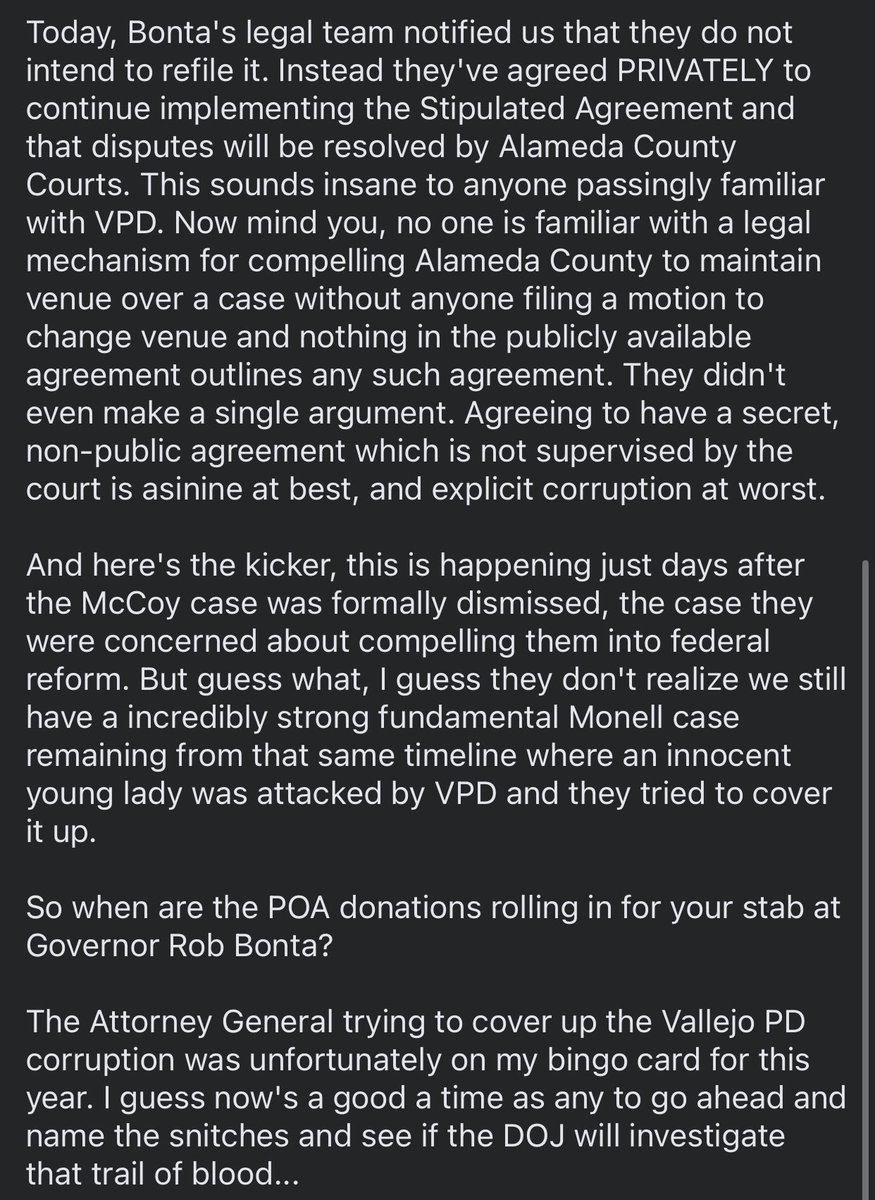 Here’s my statement on the update provided to us by the DOJ lawyers today regarding the Vallejo PD reform agreement.