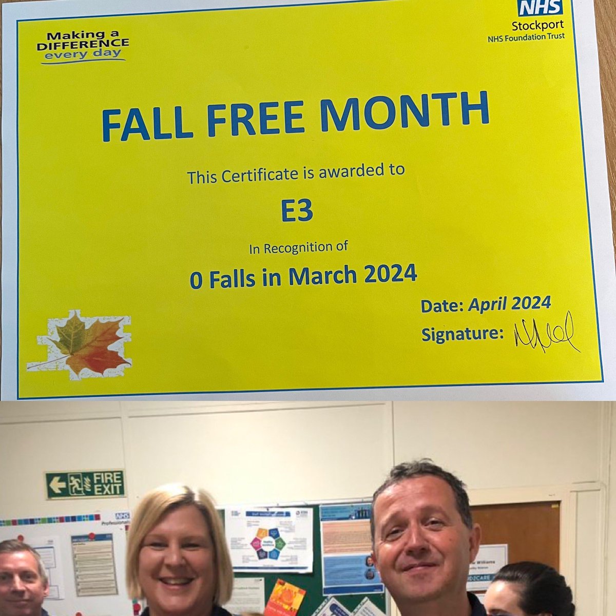 Time to celebrate 0 falls in March @StockportNHS well done E3 👏👏@helshow1 @NicolaFirth6 @AoifeIsherwood @StockportPtExp @mcquakee @DavidPickersg13 @rchamoto @lee_woolfe @MarisaLoganWar1 @falls_network @nhsdavies @SueACarroll 🍁🍁🍁🍁