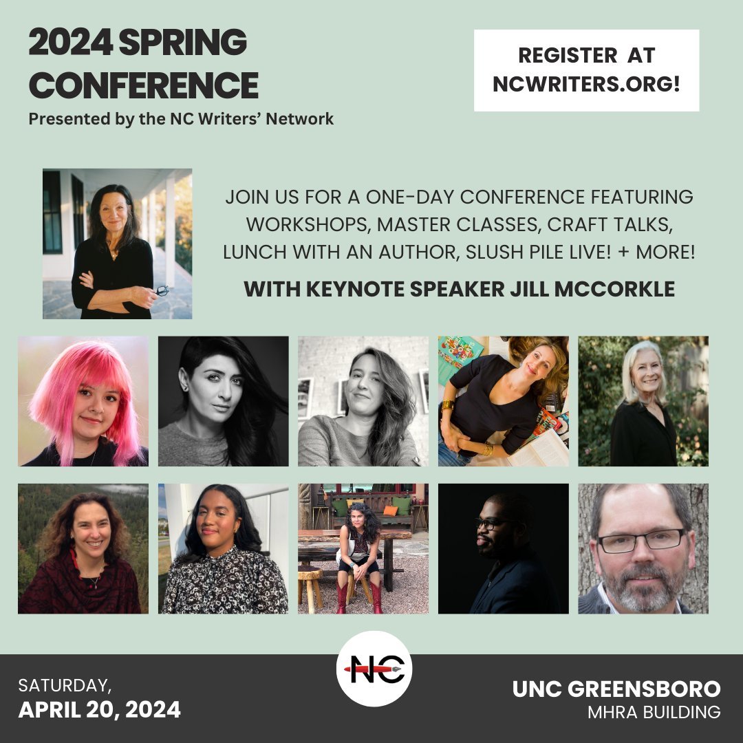 There are just TWO more days to register for our Spring Conference on Saturday, April 20, @UNCG. Register by 4 pm on Friday, April 12, at tinyurl.com/ys3494ed to join us for a full day of classes, Lunch with an Author, Slush Pile Live!, open mics, readings, & more!