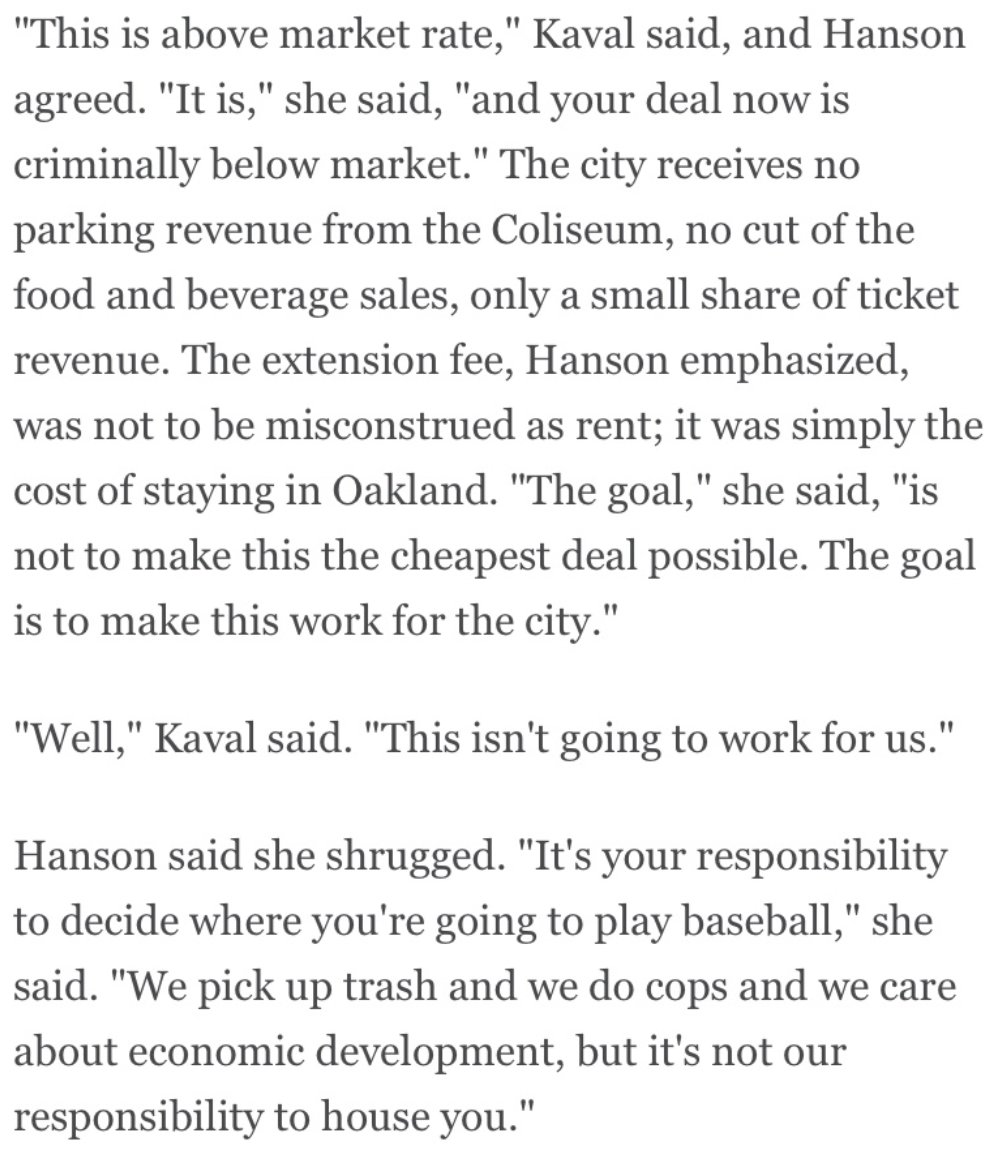 MLB's (and all other pro sports leagues) biggest fear is cities coming to their senses and following the lead of places like Oakland in dealing with billionaires who happen to own teams with their city's name on the jersey: