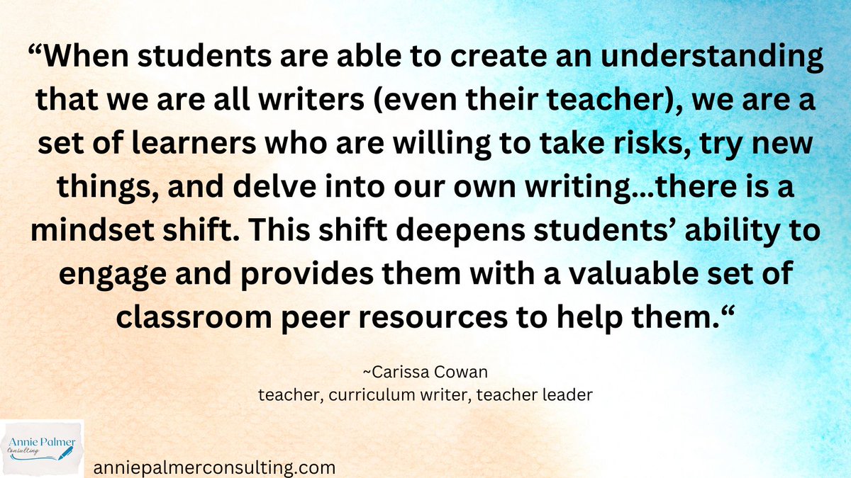 Read more about building a community of writers here: anniepalmerconsulting.com/fostering-a-co…
#elachat #literacy #engchat #moedchat #educoach