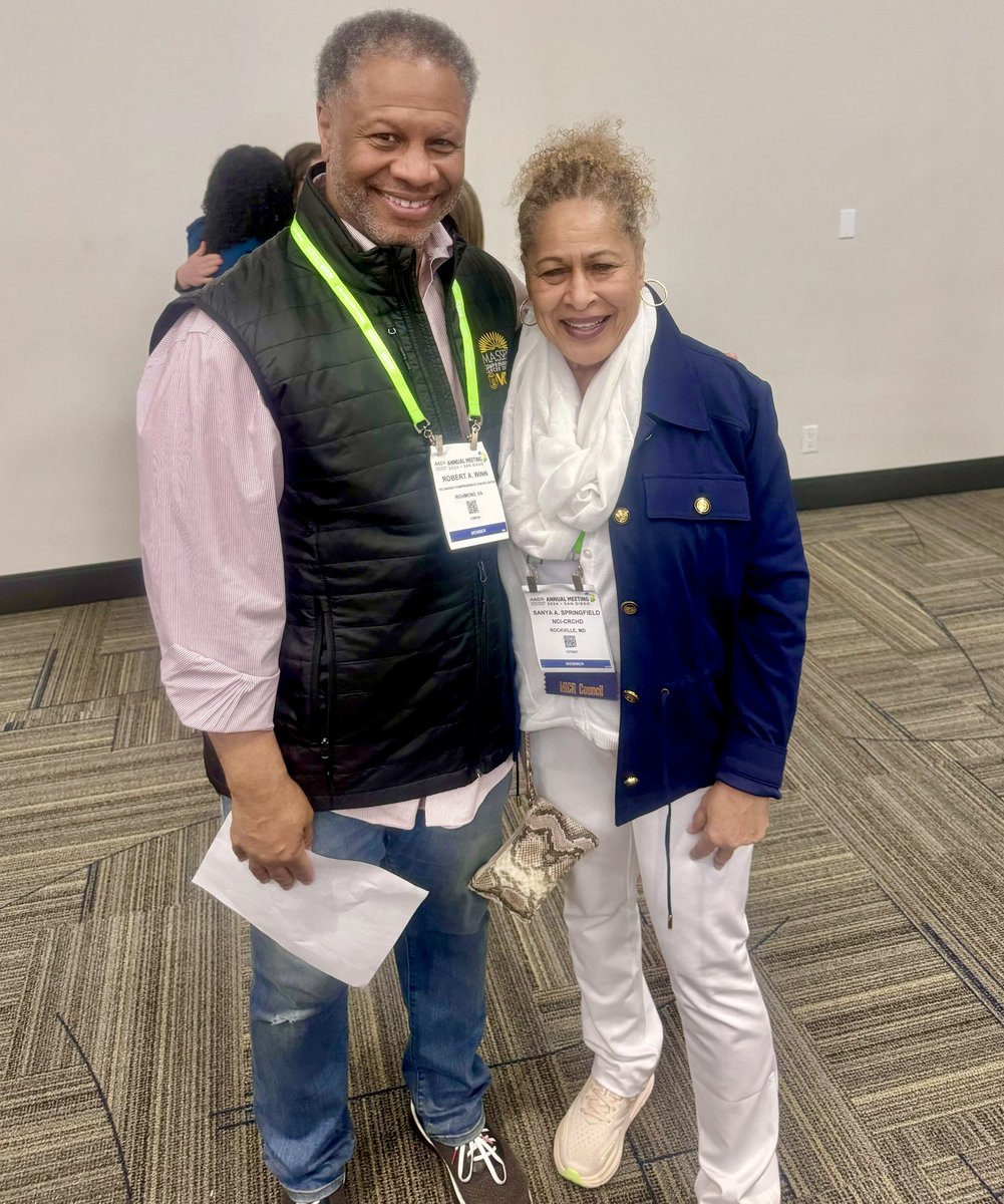 Announcement at #AACR24:

<a href="/DrRobWinn/">Dr. Rob Winn</a> has been selected to be a part of @NCICRCHD’s team of Cancer Equity Leaders (CEL).

The CEL will reimagine &amp; transform the future of cancer health equity. 

Winn is photographed with fellow CEL member Sanya A. Springfield, Ph.D., of <a href="/theNCI/">National Cancer Institute</a>.