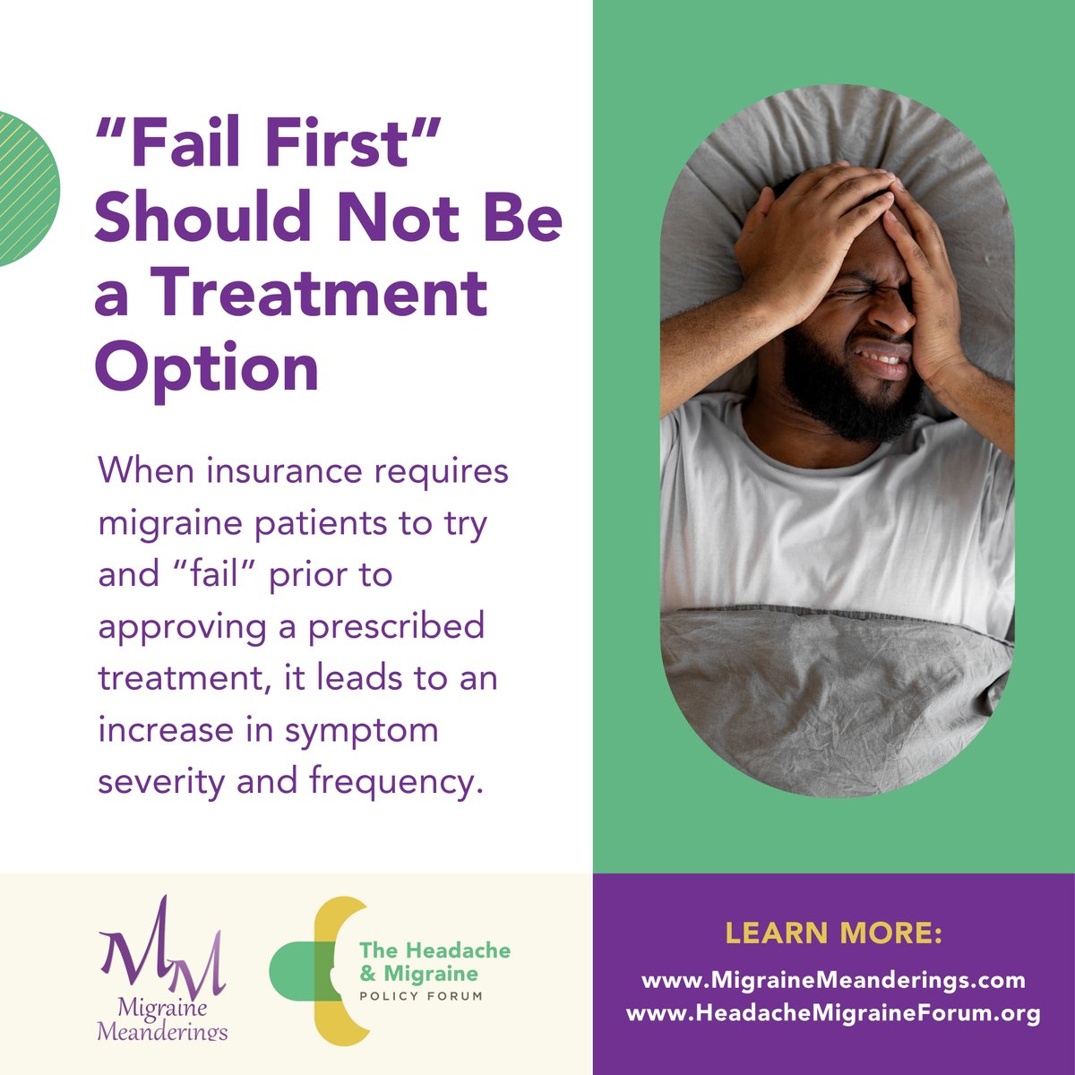 People w/ #migraine are forced to “fail first” on meds preferred by insurance plans. 93% say this delays effective treatment & worsens symptoms. Do you agree? #StopInsuranceDelays